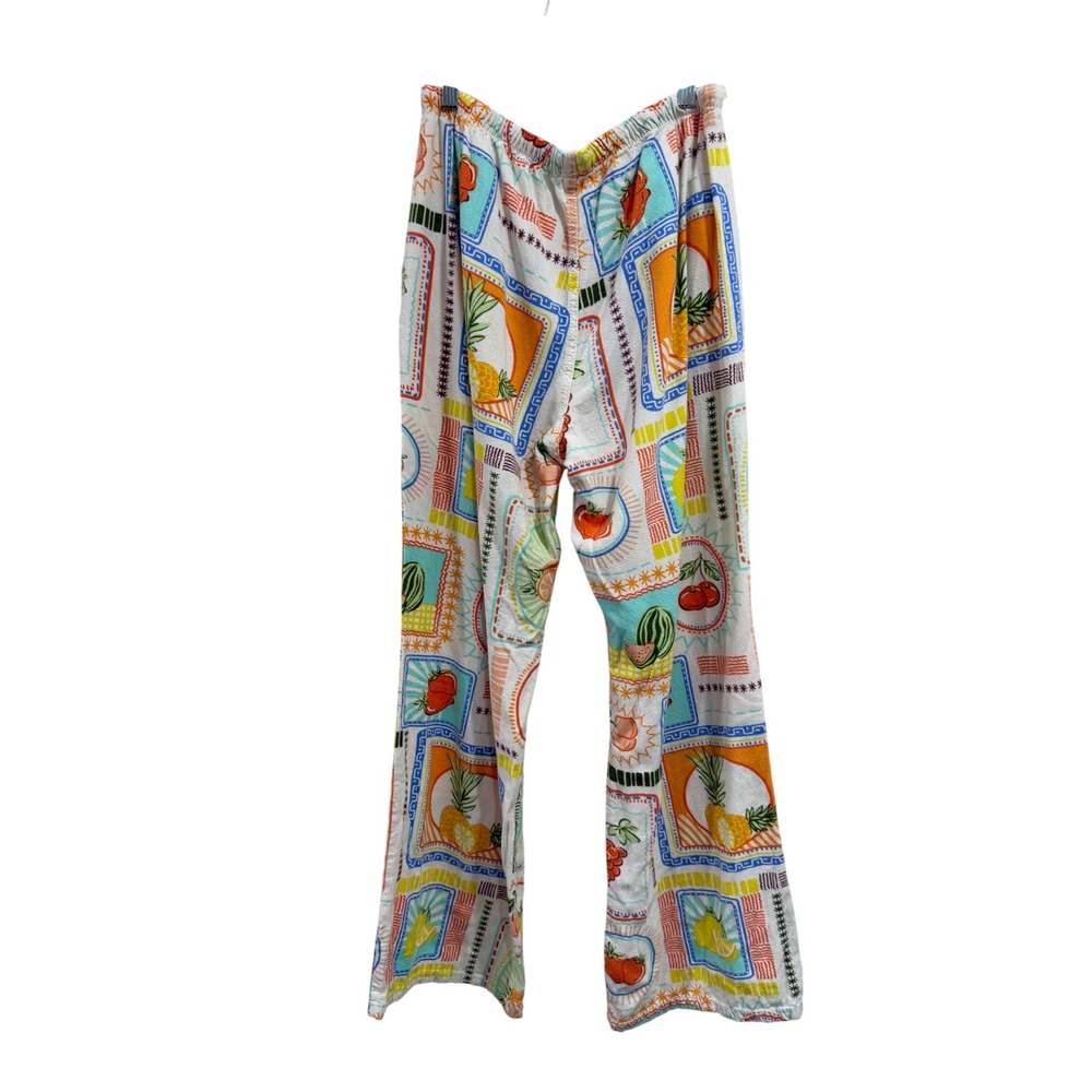 Cali 1850 Fruit Stamp Print Linen Blend Wide Leg Pants Tropical Multi Color Sz M - Picture 4 of 8